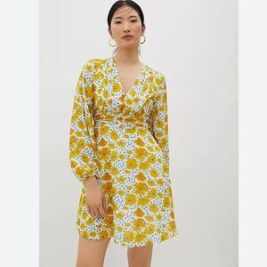 Vera for Anthropologie Buttercup Dress Yellow and White Size XSP